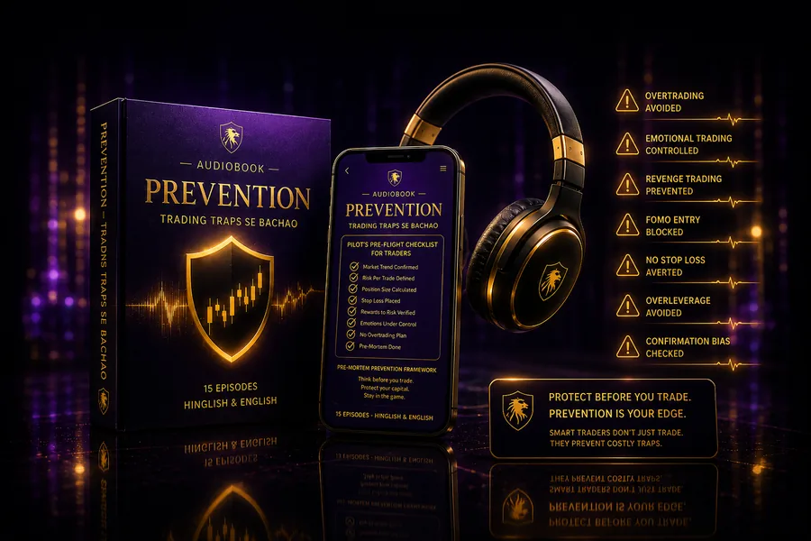 Prevention: Trading Traps Se Bachao — audiobook box, phone and headphones
