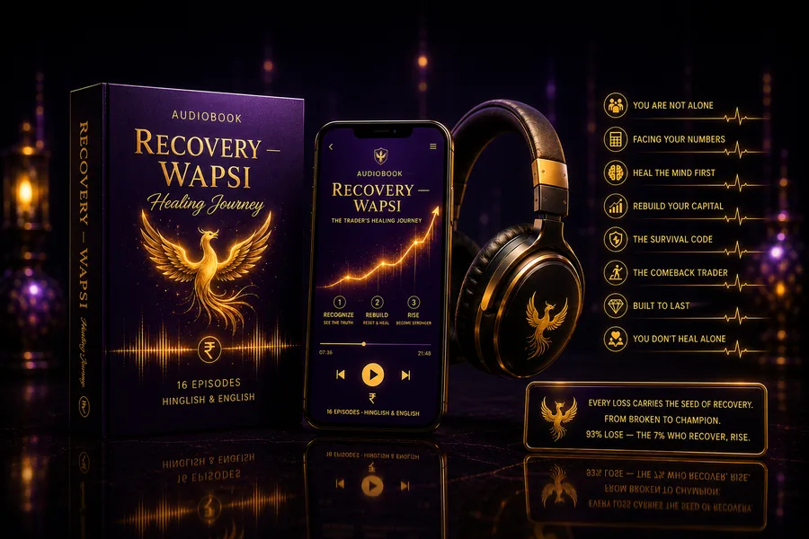 Recovery — Wapsi Healing Journey audiobook, box phone and headphones with phoenix